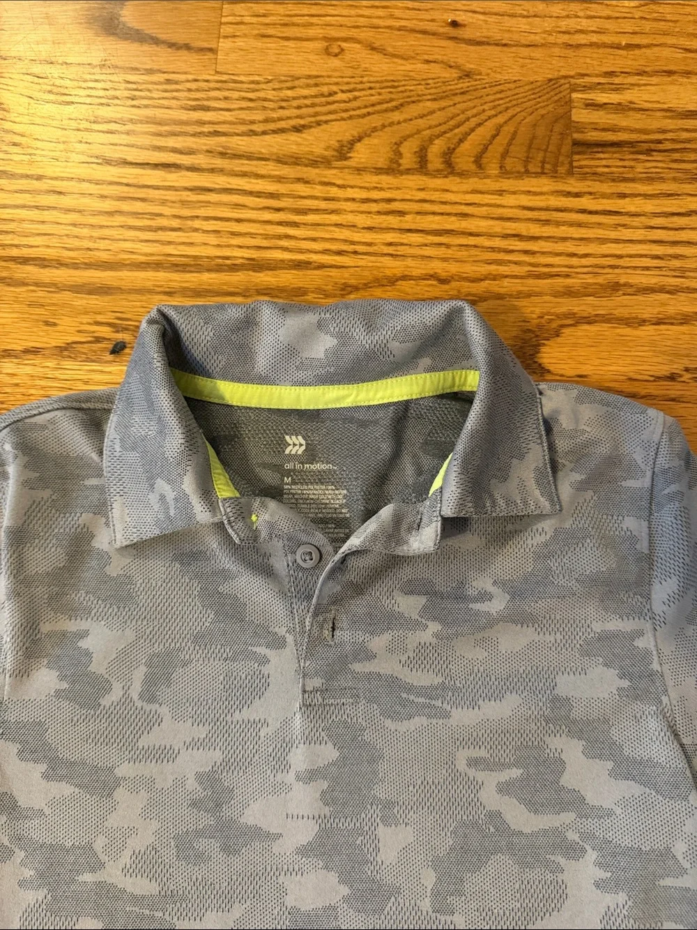 all in motion Boys Gray Camouflage Polo with Lime Trim
